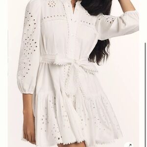 Avec Les Filles White Eyelet Mini Dress